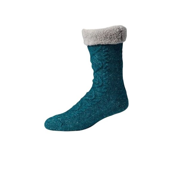 L.L. BEAN Fireside Gripper Socks 1 Pair Teal Blue Women’s Large 507862 NEW NIP - Picture 1 of 8